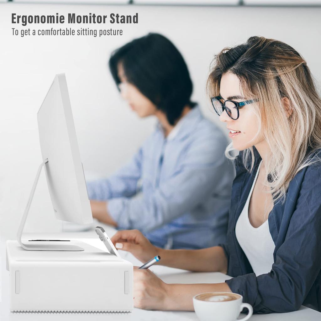 Olmaster Monitor Stand Foldable Computer Monitor Adjustable Height PC Phone Stand for Desktop Computers and Space Saving Riser, Riser, Stand/Storage