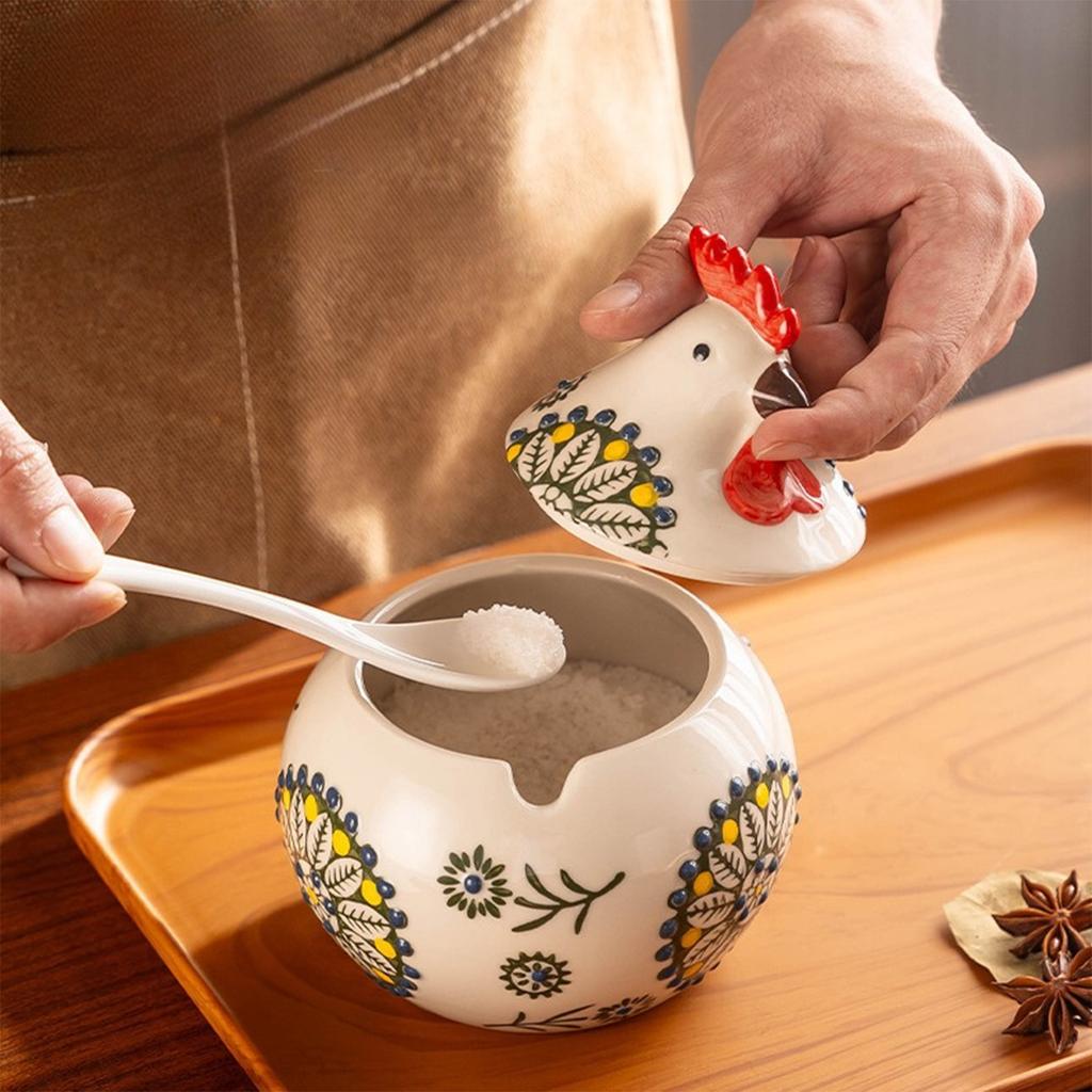 Chicken Shaped Ceramic Seasoning Dispenser Set with Lid Cute Chicken Shaped Seasoning Jars for Snacks Crackers and Easter Candy