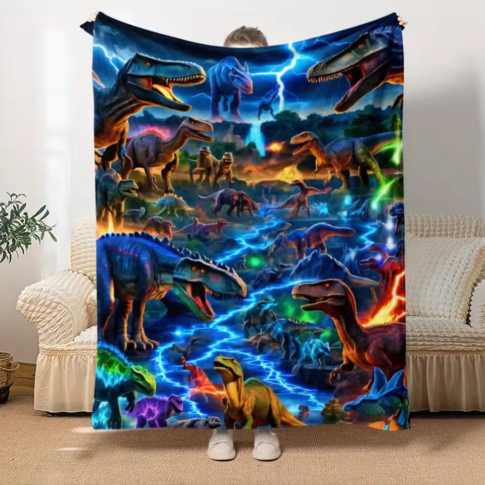 1pc a Cute Dinosaur-Themed Lightweight Flannel Blanket with HD Print, Perfect for Rvs, Travel, And Camping. Ideal for Use on Sof