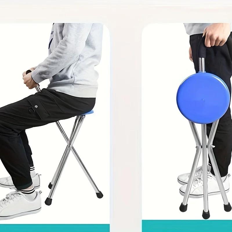 Adjustable Walking Stick with Seat - 3-Legged Folding Cane Stool for Elderly, Non-Slip & Portable Support, crutch chair, walkers