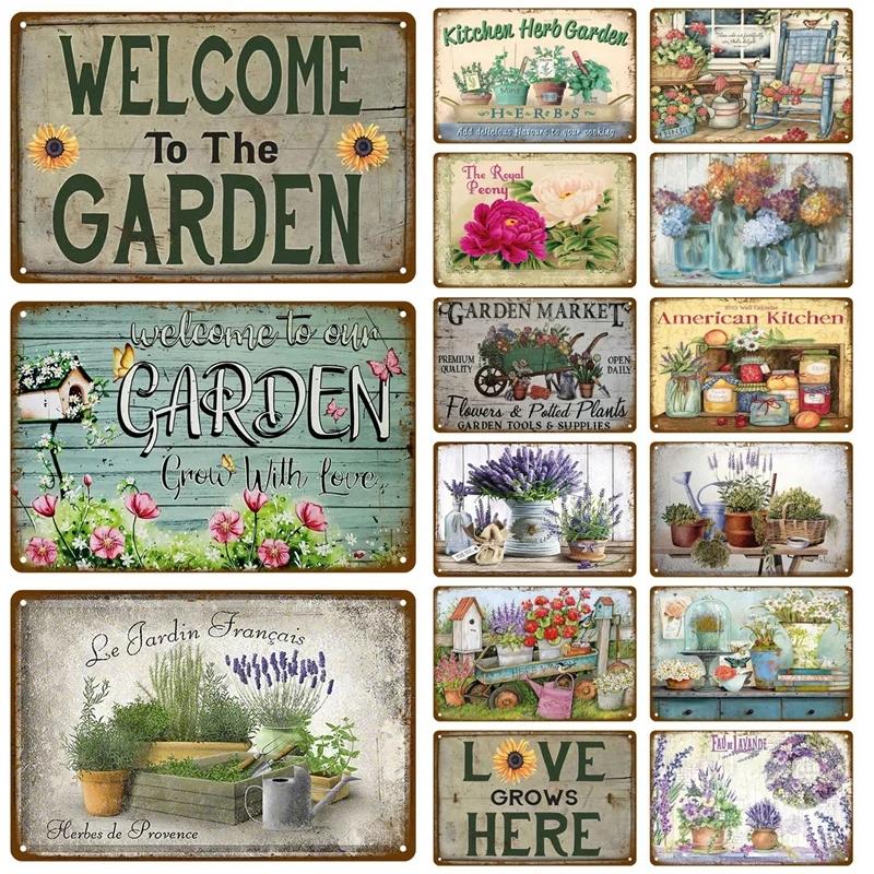Retro Flower Tin Sign Gardening Metal Sign Vintage Garden Club Outdoor Indoor Home Wall Hanging Decorative Plaque Plates Farm