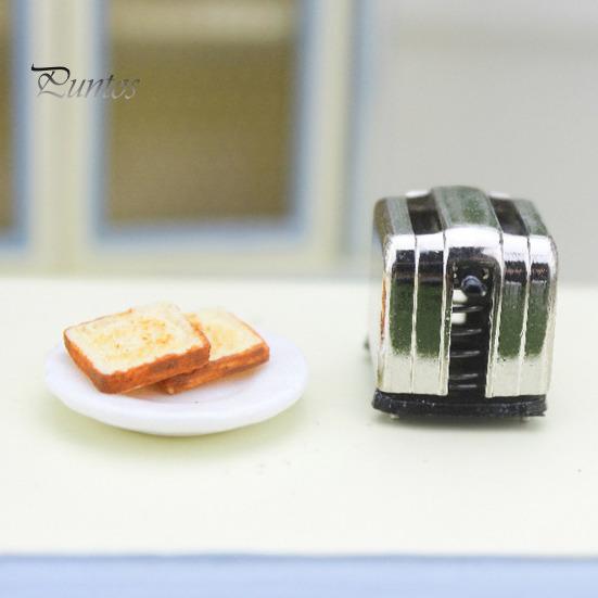Mini-Toaster Modell 1:12 puppenhaus Zubehör Simulation Miniatur Toaster mit 2 Abnehmbare Toasts für Küche Szene