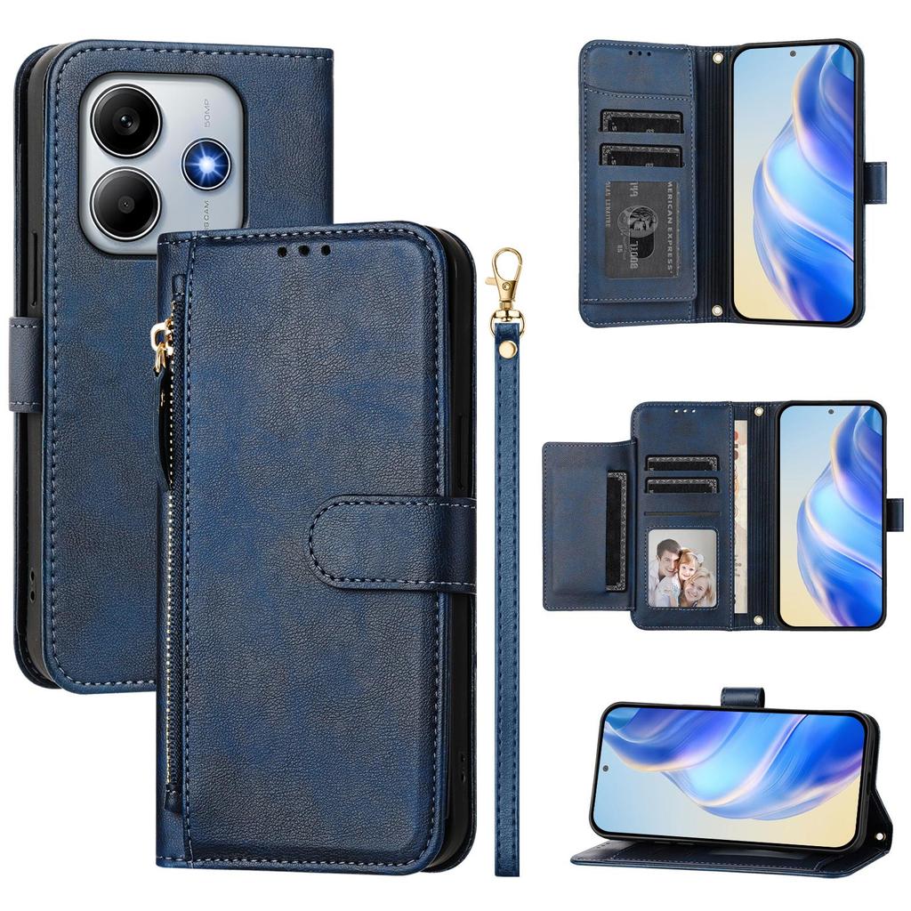For Xiaomi Redmi Note 14 5G Case Zipper Pocket Multiple Card Slots Leather Phone Cover