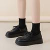 Genuine leather British style small leather shoes 2025 new black versatile work single shoes lace-up platform loafers