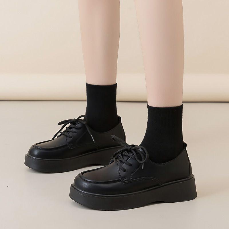 Genuine leather British style small leather shoes 2025 new black versatile work single shoes lace-up platform loafers