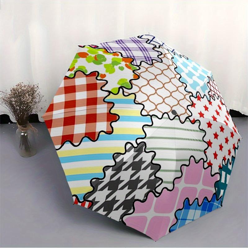 1pc Fabric Pattern Automatic Open, Sturdy Iron Frame, Compact Folding Design, All-Season Portable Umbrella for Women & Men, Outdoor Umbrella