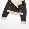 2024 Winter Shearling Biker Short Reversible Women's Jacket with Zipper Accents