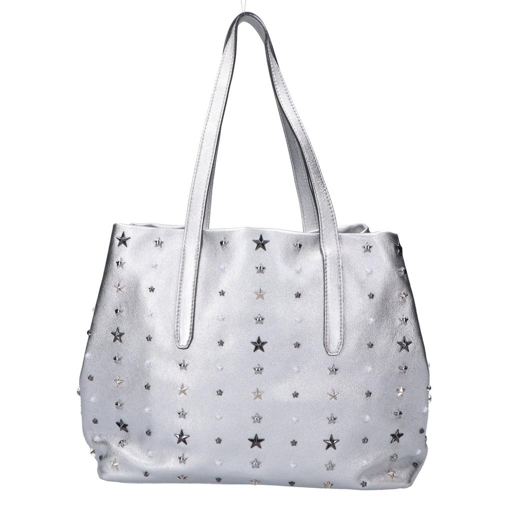JIMMY CHOO SOFIA Star Studs Leather Tote Bag SilverUsed