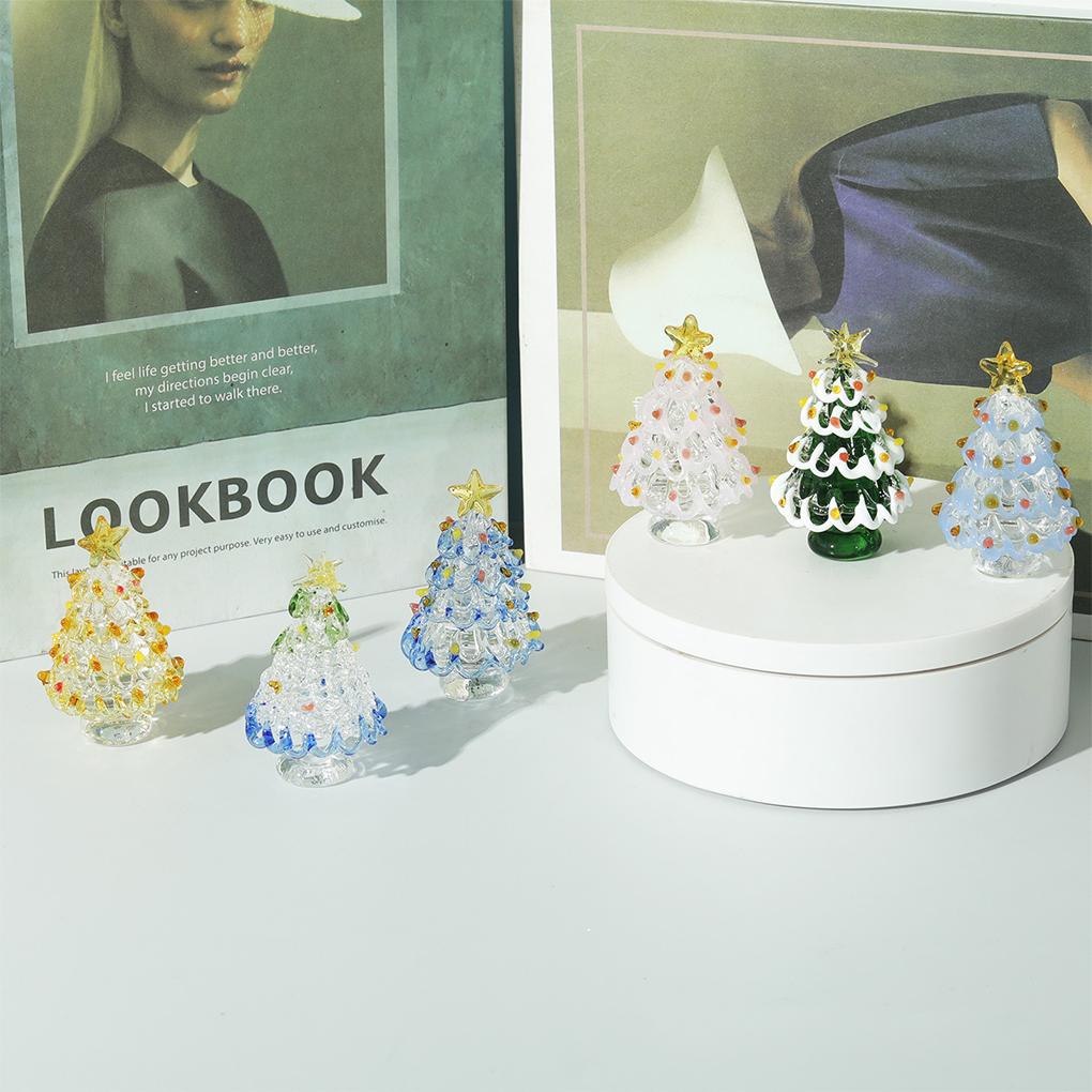 Mini Farbkristall Weihnachtsbaum Figur Sammlerstück Handgefertigt Mundgeblasenes Glas Weihnachtsbaum Ornament Tischplatte Festival Geschenk