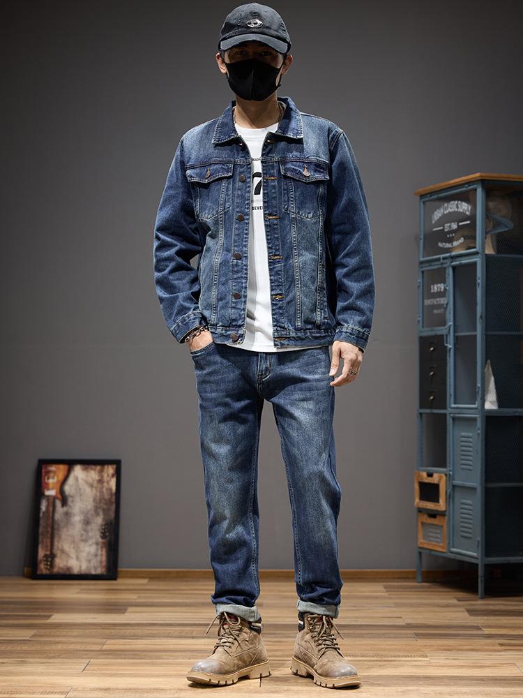 Traje Informal de Mezclilla para Hombre Otoño 2025 - Atractivo y Versátil, Conjunto Azul Completo con Etiqueta