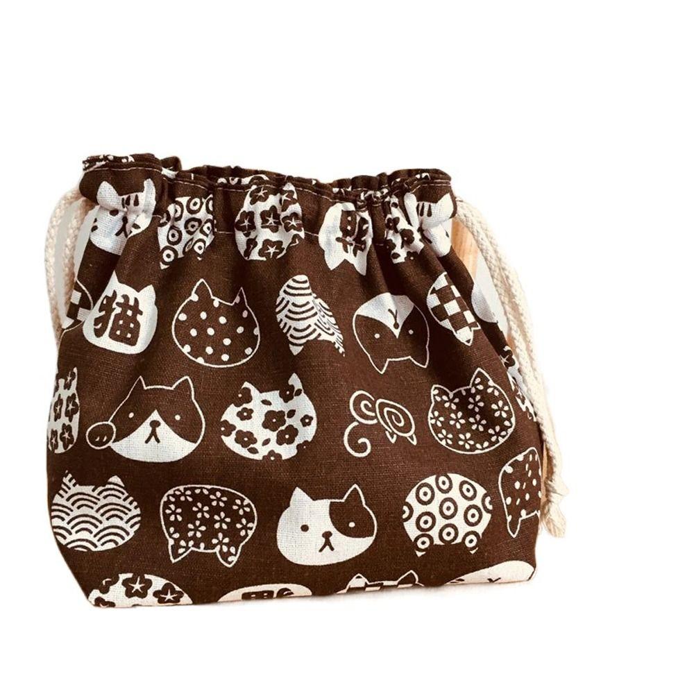 

Style Bear Large Capacity Lunch Box Pouch Drawstring Lunch Bags Lucky Cat Tableware Storage Bags