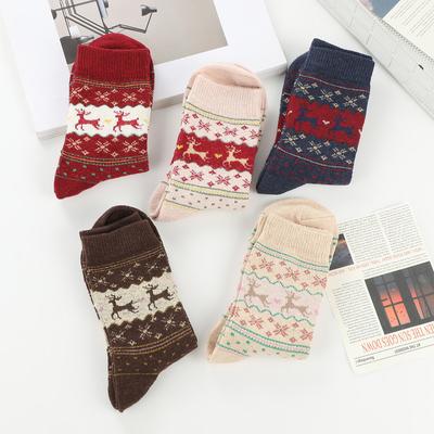 Chaussettes de Noël pour Femmes, Chaussettes Mi-mollet, Chaussettes Mignonnes Rétro en Tissu, Chaussettes d'Hiver Épaisses.