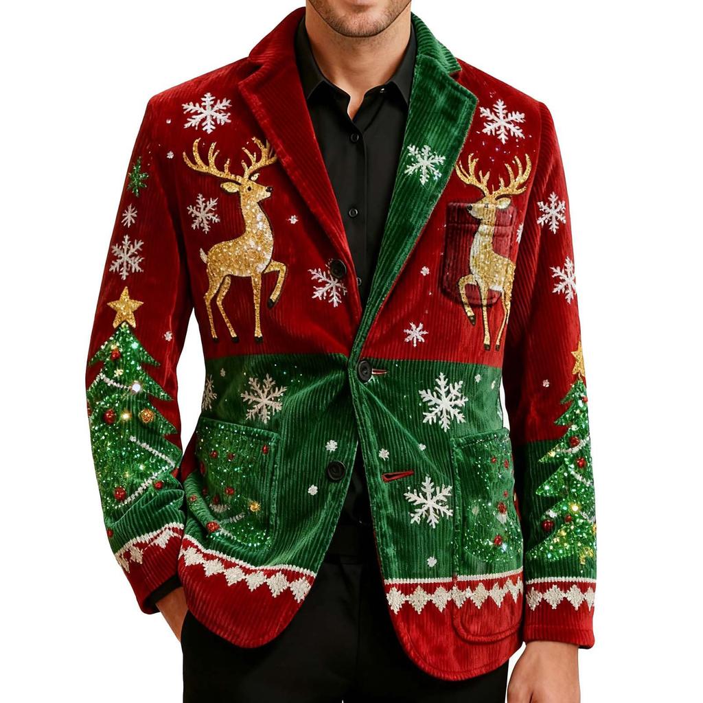 Men's Printing Corduroy Warm Pocket Suit Jacket Cardigan Men's Casual Suit