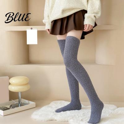 Skin Friendly Plush Hosiery 1 Pair Fuzzy Thigh High Socks for Women Long Soft Fleece Fluffy Sleep Leg Warmer Thickened Over The Knee Stockings,