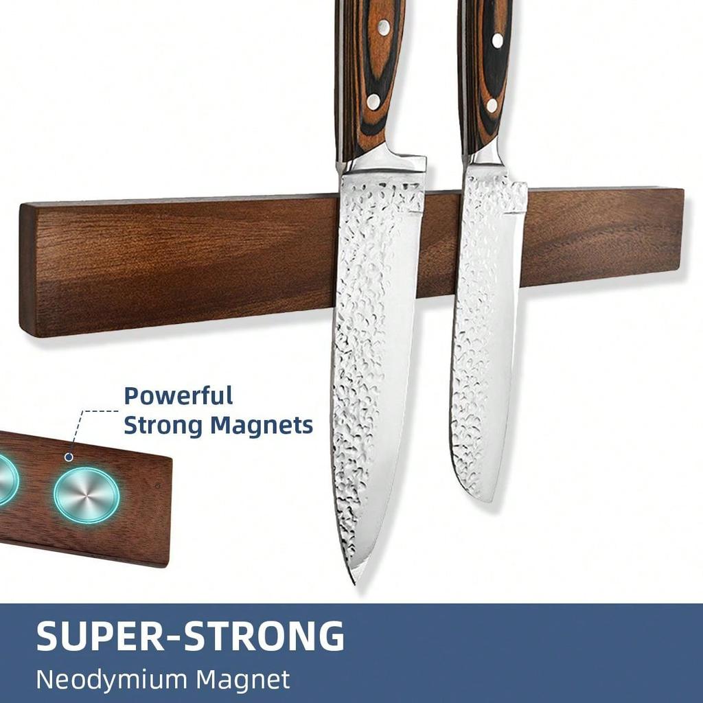 Leeseph Wall Mount Magnet Knife Holder, Wood Magnetic Knife Holder Strip for Home Organizer, Kitchen Utensils, Knives and Tools