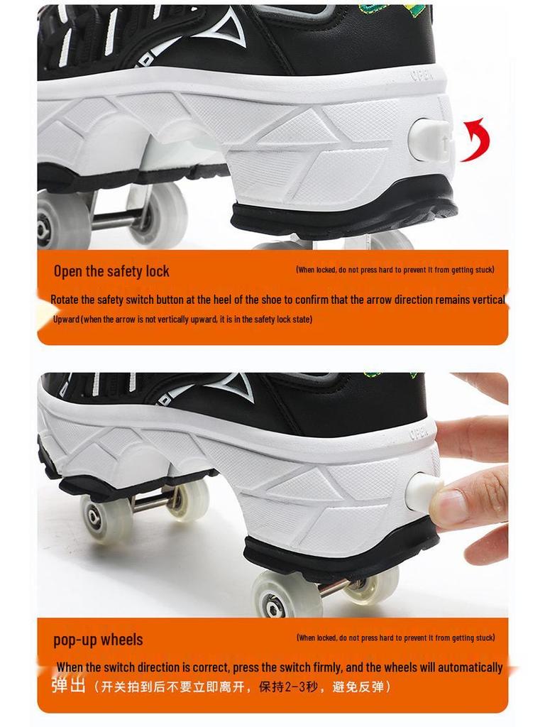 New Adult & Student Deformation Roller Skates with Brakes - Boys' & Girls' Four-Wheel Walking Shoes