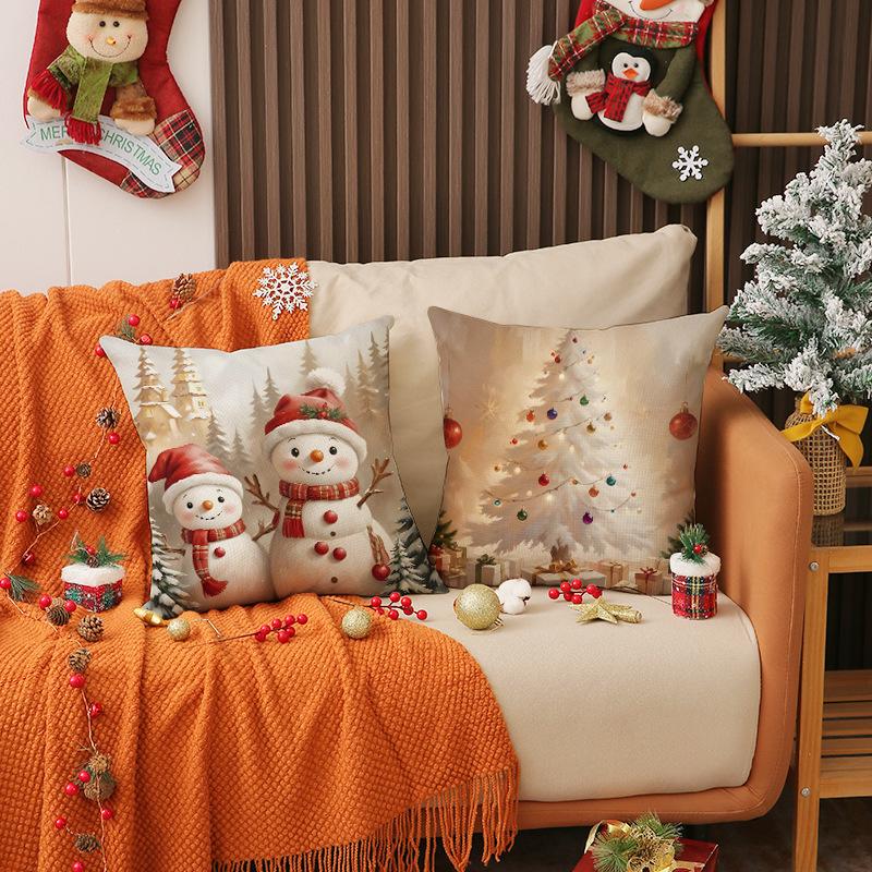 Cartoon Snowman Printed Pillow Cover Christmas Decoration Cookie Man Cute Cushion Living Room Sofa Cushion Cover