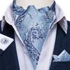 Mens Ascot Silk Cravat Blue Paisley Tie Handkerchief Cufflinks Set Formal Party