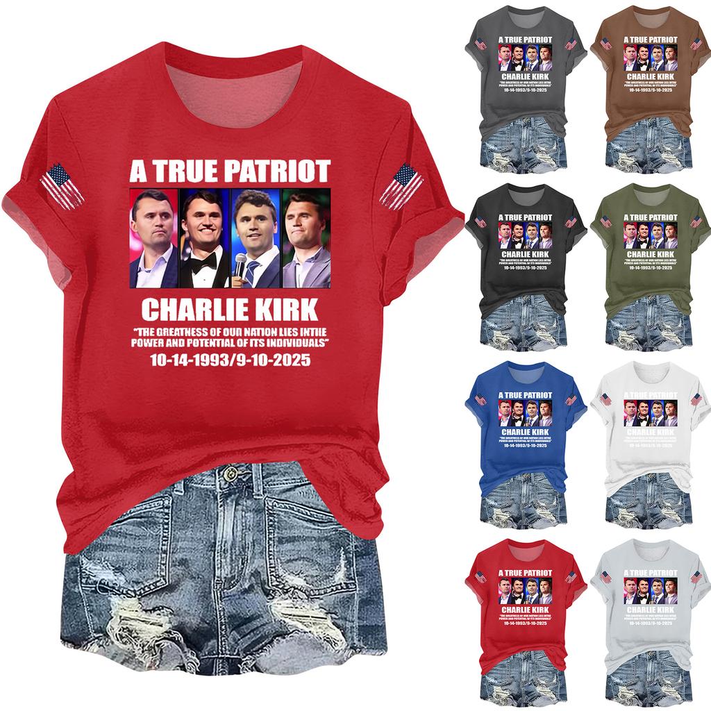 Women's Casual Printed T-shirt Round Neck Pullover Short Sleeve Top