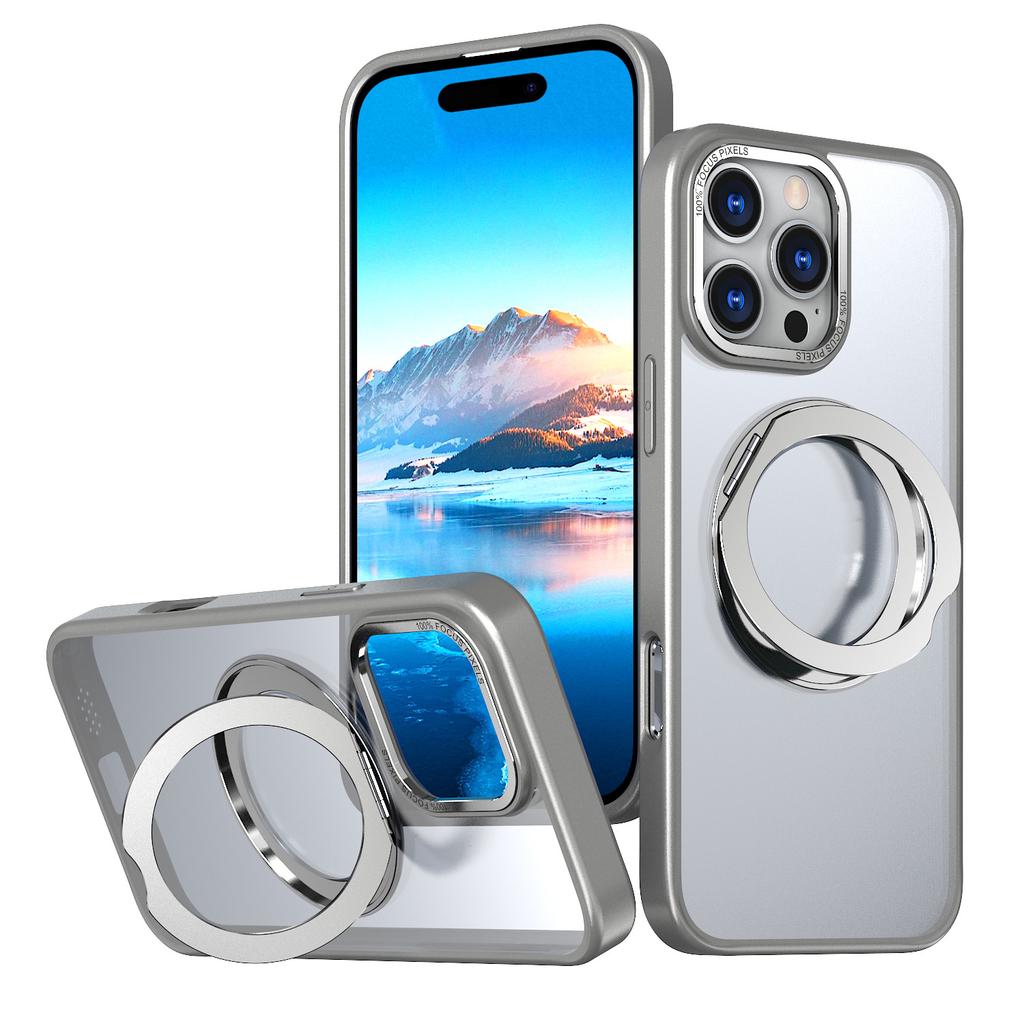 For IPhone 16 Pro Phone Case Transparent Rotating Pivot Magsafe Magnetic Bracket for Apple 15 Protective Case