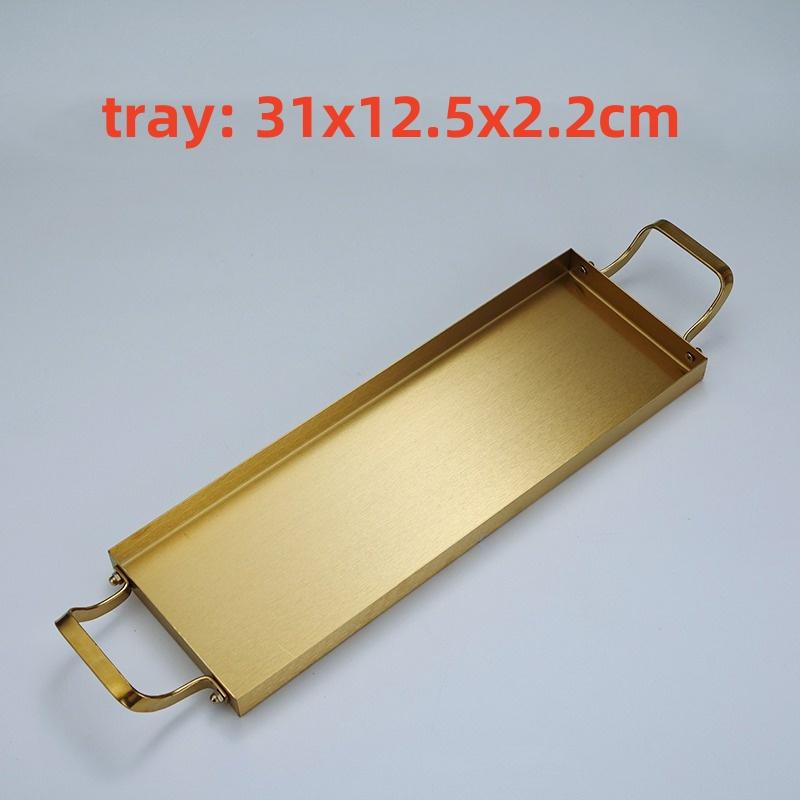 

Korean stainless steel barbecue rectangle plate flat bottom golden tray snack plate dessert sushi binaural hot pot dish plate