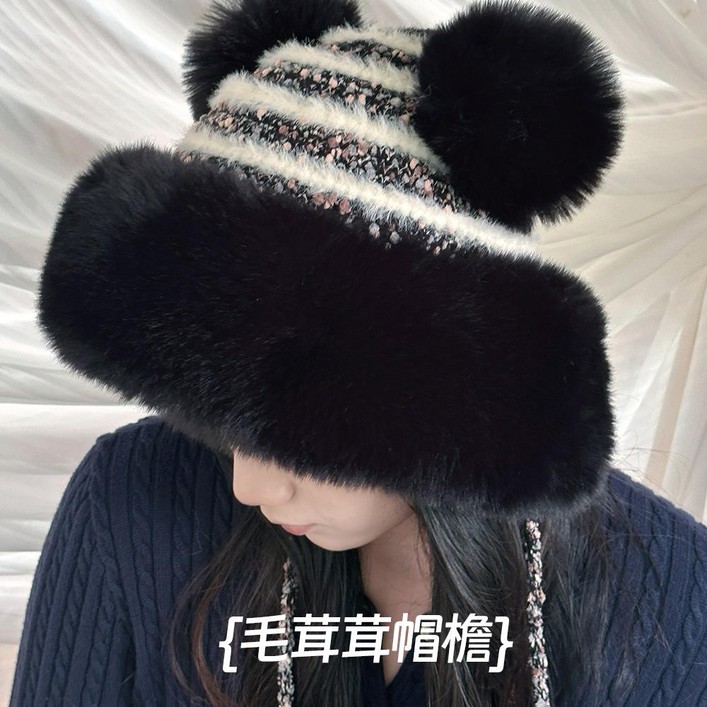 Winter Hat Female Cute Antlers Hairball Ear Protectors Plush Hat Christmas Thickened Northeast Lei Feng Hat Cycling Hat