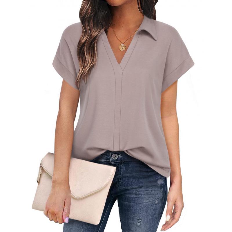 Women's Casual Black Short-Sleeve Shirt - Versatile Solid Color for Business or Leisure