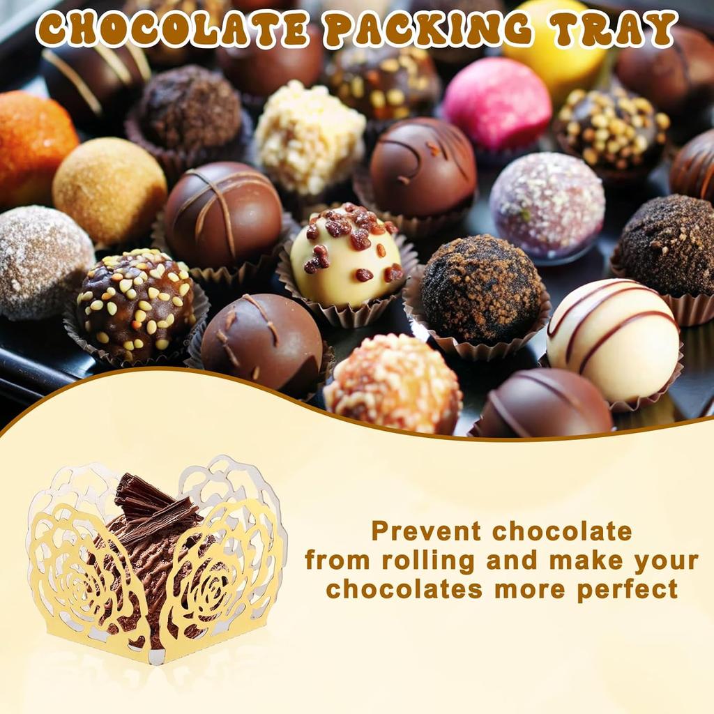 50 Pcs Truffle Wrappers, 4 X 4" Gold Candy Cups for Truffles, Flared Chocolate Candy Paper Cups Liners for Truffles, Cupcakes, Birthday Wedding Party