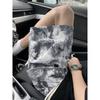 Men's Black White Printed Corduroy Casual Loose Summer Streetwear Fashion Comfortable Daily Shorts