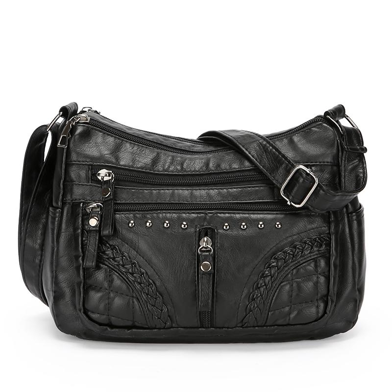 Damentasche Weiches Leder Mehrschichtige Schultertasche Einfarbige Umhängetasche Leichte Muttertasche