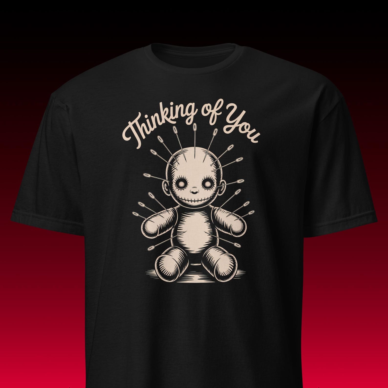 Sarcastic T-Shirt | Voodoo Doll Thinking of You | Dark Humor Gothic S