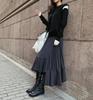 Autumn/Winter 2025 Women's High-Waisted Black Fishtail Pleated Mid-Length Skirt with Irregular Hem