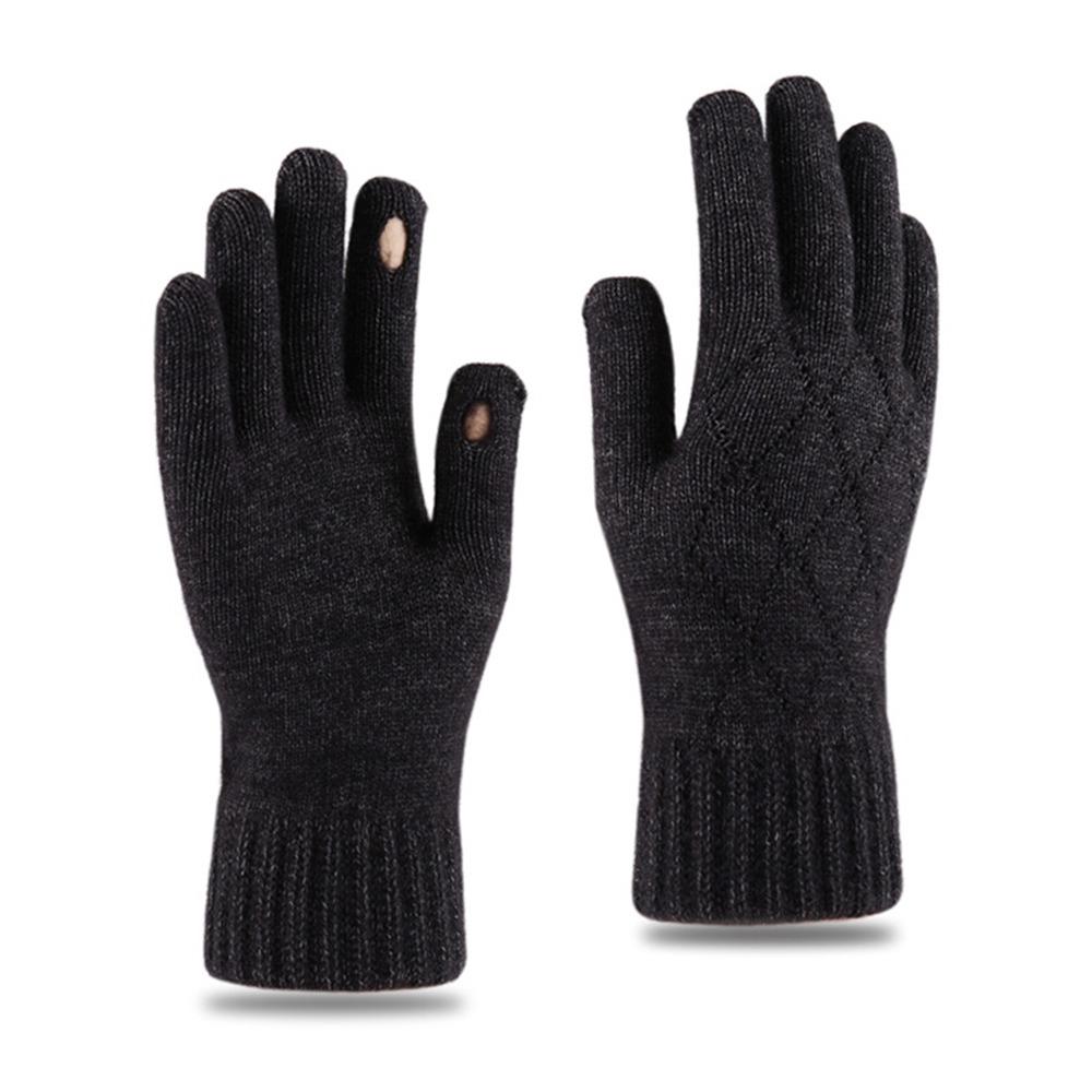 

Шерстяные вязаные перчатки с полными пальцами, ветрозащитные флисовые перчатки, модные перчатки для велоспорта и вождения для зимы темно серый