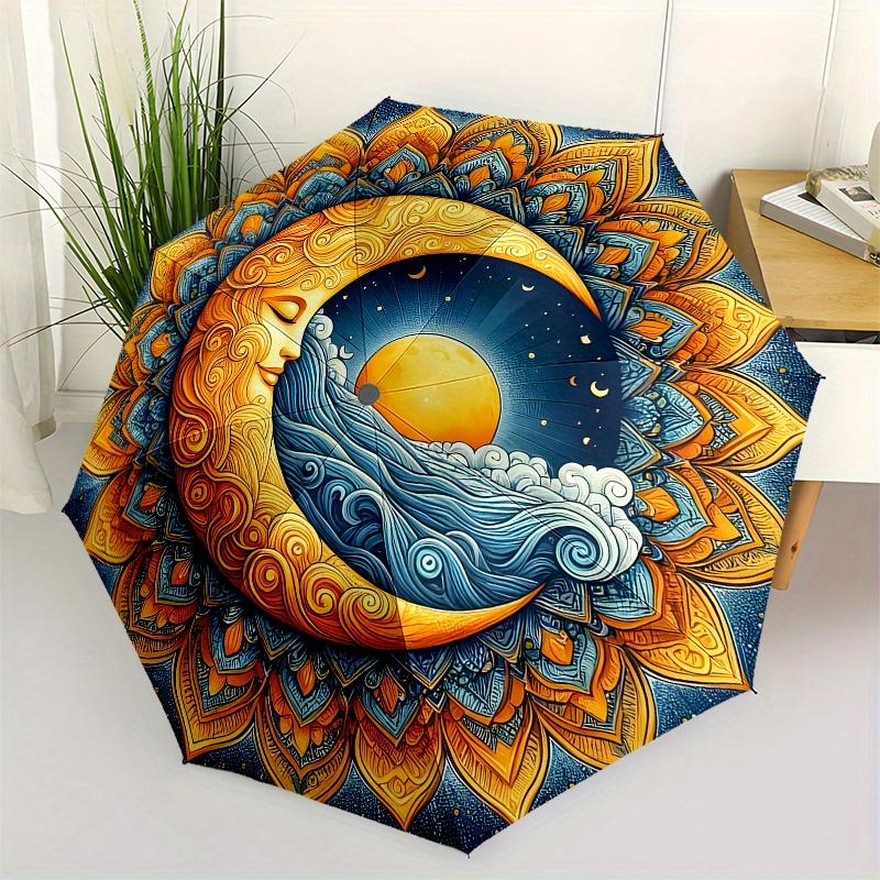 

Sun Moon-themed, Eight-ribbed, Self-folding Umbrella Is Suitable for Everyday Outdoor Use and Is An Ideal Gift for Friends and Family, As An