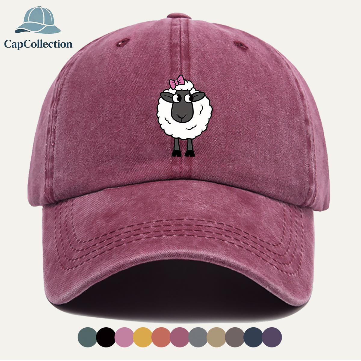pc Cartoon Little Lamb Printed Baseball Cap Cute Black And White Lamb Head with Pink Bow Fashionable And Adorable Duckbill Ha 1pc