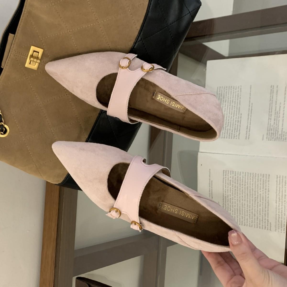 

2025 autumn and winter new pointed cross strap suede inner sloping heel satin Mary Jane women s single shoes 39 розовый