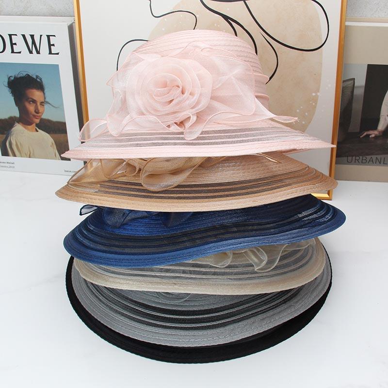 Women'S Retro Organza Fisherman Hat Big Brim Summer Sun Visor Breathable Lightweight French Style Hepburn Design