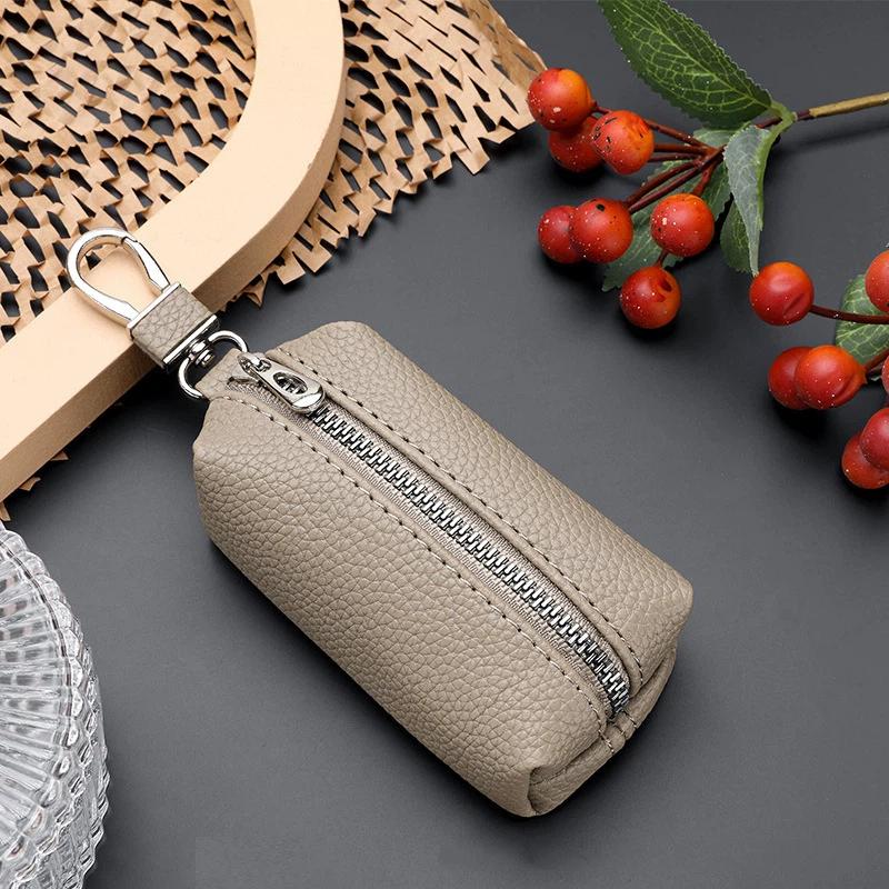 1Pcs Double Zipper Keychain Case Key Coin Pouch Leather Car Key Wallets Key Holder Housekeeper Keys Organizer