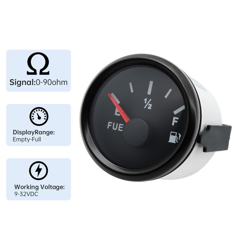 2" 52mm Fuel Gauge +Sensor 0-90ohm Car Boat Motorcycle Electronic LED Display Fuel Level Moto Meter Car Gauge Black With Sensor