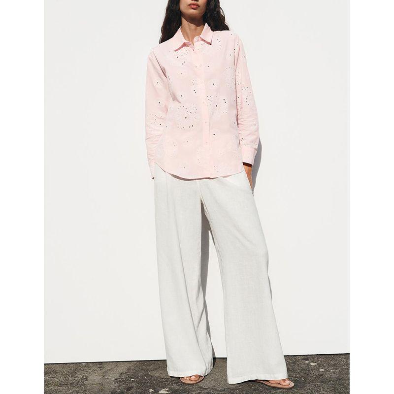 Summer New Women Clothes Single-Breasted Adhesive Press Embroidery Fashion Long Sleeve Lapel Shirts Top 7484066