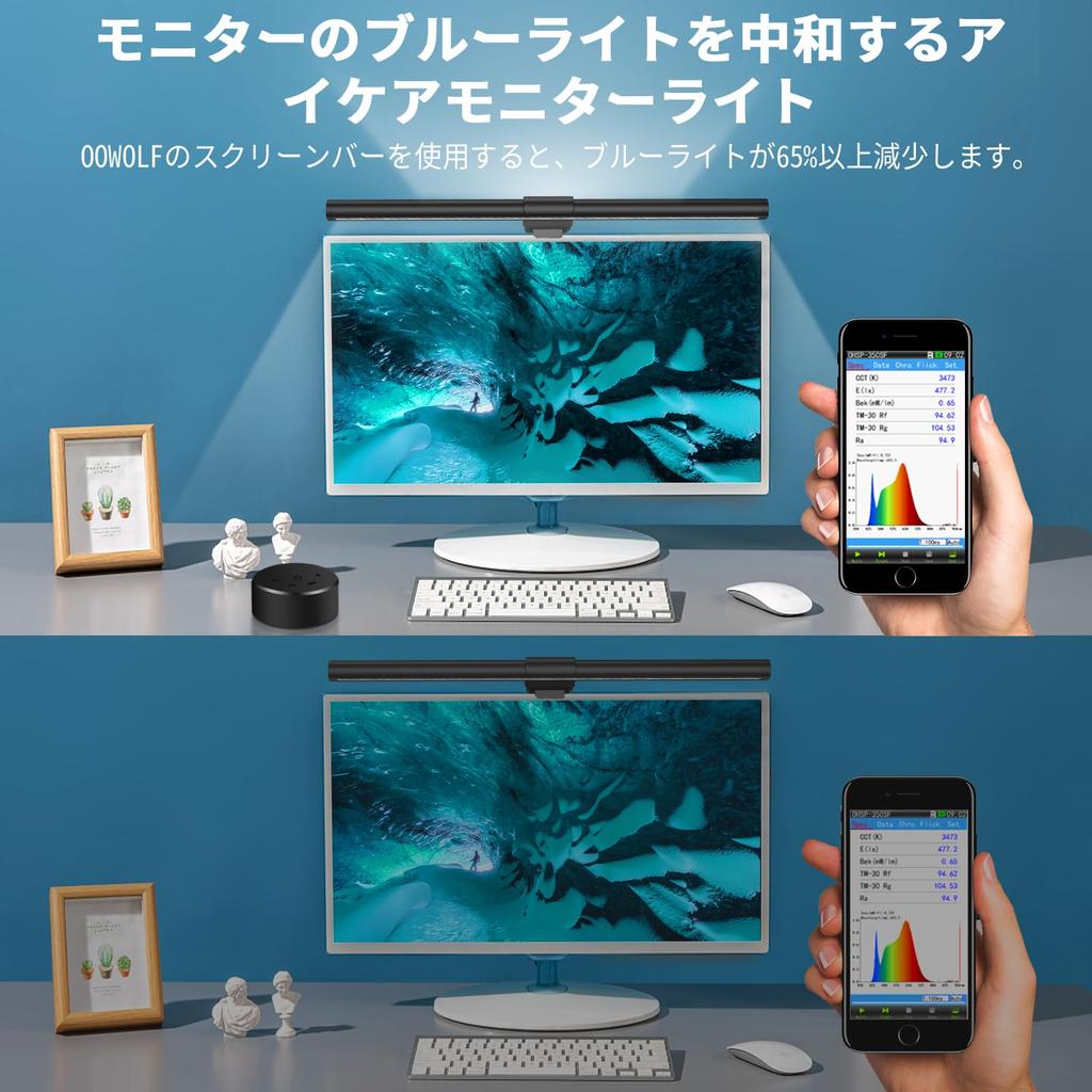 OOWOLF Monitor Light Bar 41cm PC Desk Light with Wireless Remote 3 Levels of Color Stepless Back Light High Color Easy on the Memory Blue Light Touch