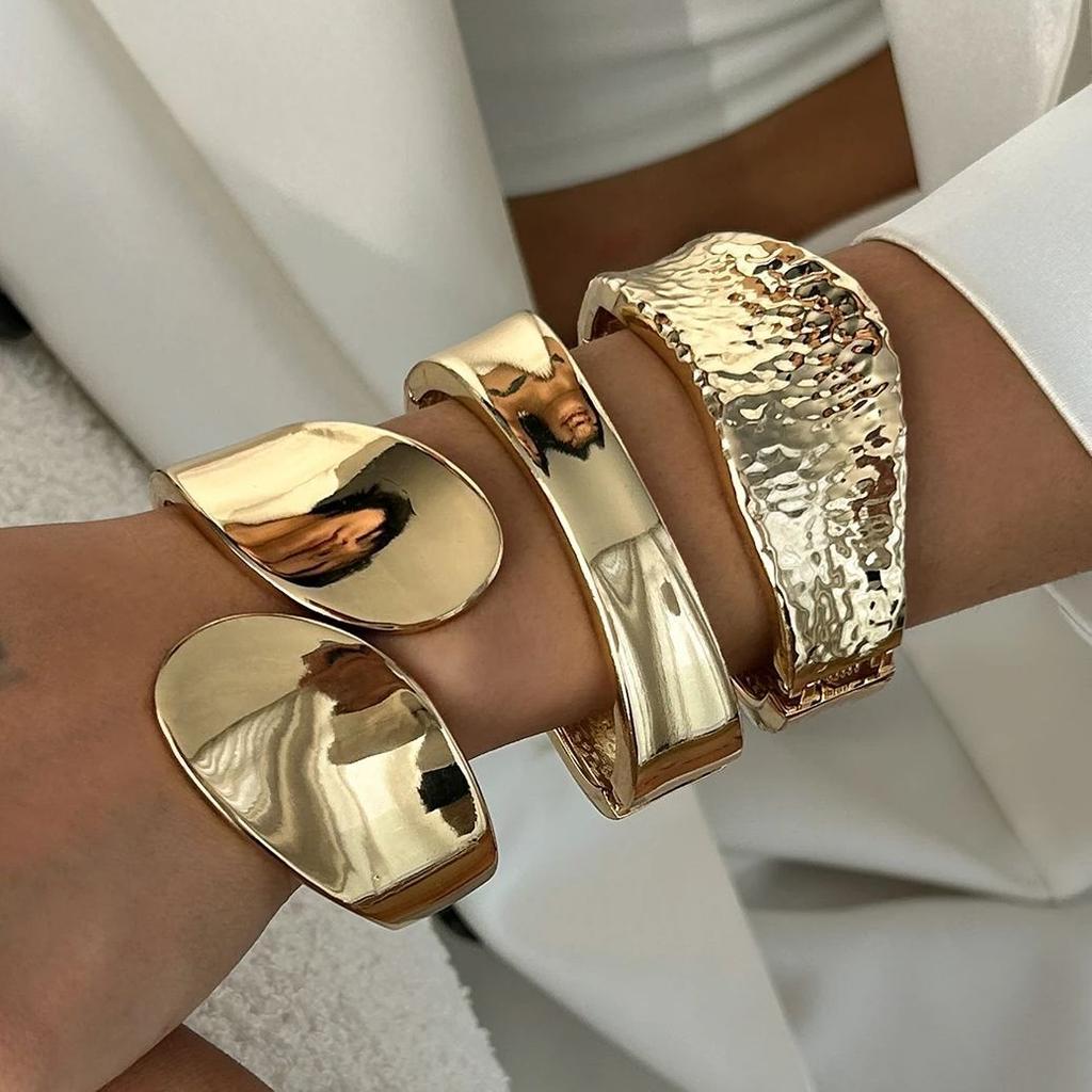 Ingemark Exaggerated Punk Smooth Spring Open Bangles for Women Trend Creative Heavy Metal Chunky Bracelet Hand Jewelry Men Gift