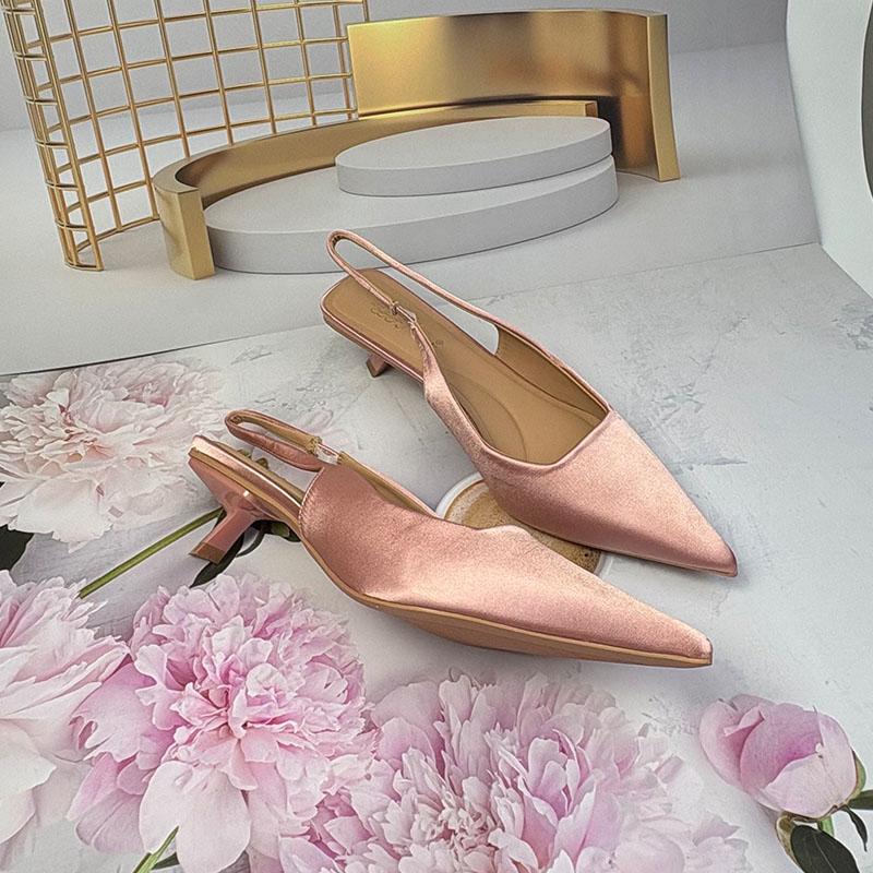Fashion Fashion Pointed Toe Ladies Pumps Heels Shoes Shallow Female Slip On Footwear Silk Women Medium Heels Shoes Sandals 2025 New