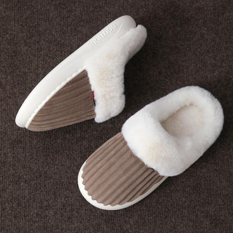 New thick striped cotton slippers home winter fluffy slippers women's winter thickened plush cotton mop