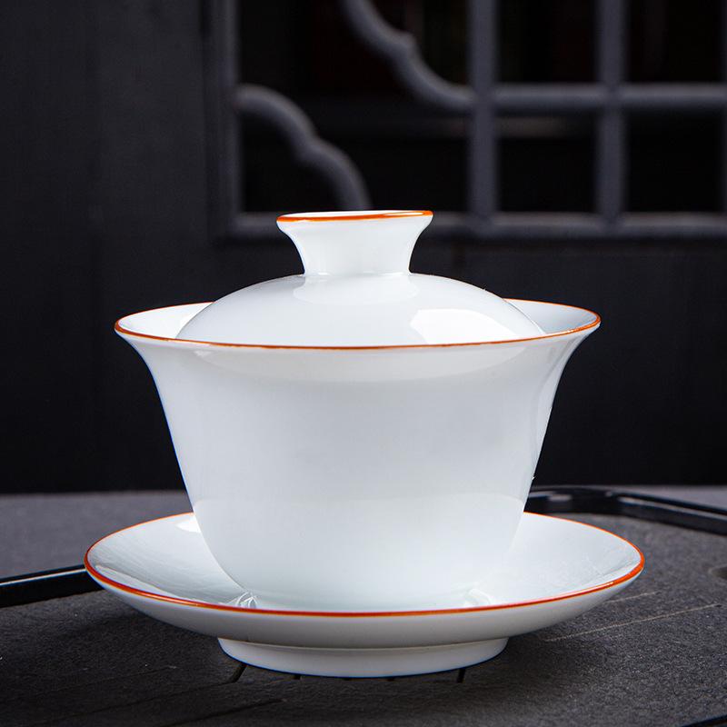Dehua Gaiwan Cup Ceramic Large Single Sancai Bowl Kung Fu Tea Set Blue and White Porcelain Household