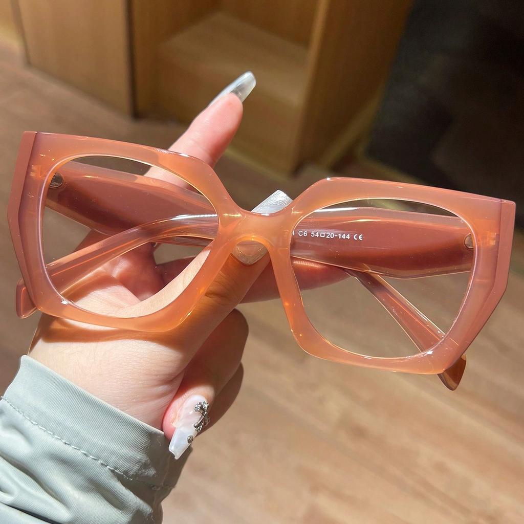 1Pc Women's Fashionable Plain Glasses New Style Elegant Large Frame Personality Patchwork Leopard Print Design Trendy Christmas