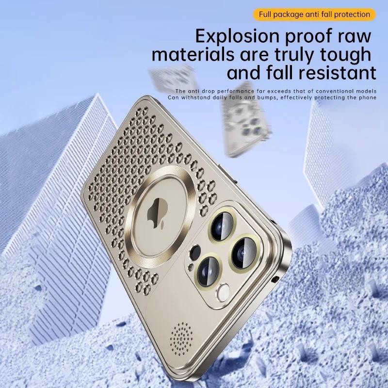 Heat Dissipation Metal Phone Case for IPhone 12 13 14 15 16 Pro Max Plus Hollow Magnetic Aluminum Cover for IPHON 16 Pro Promax
