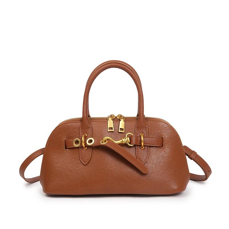 Womens Large Capacity Shell Crossbody Bag Top-Grain Leather Handbag Vintage Style Daily Use Shoulder