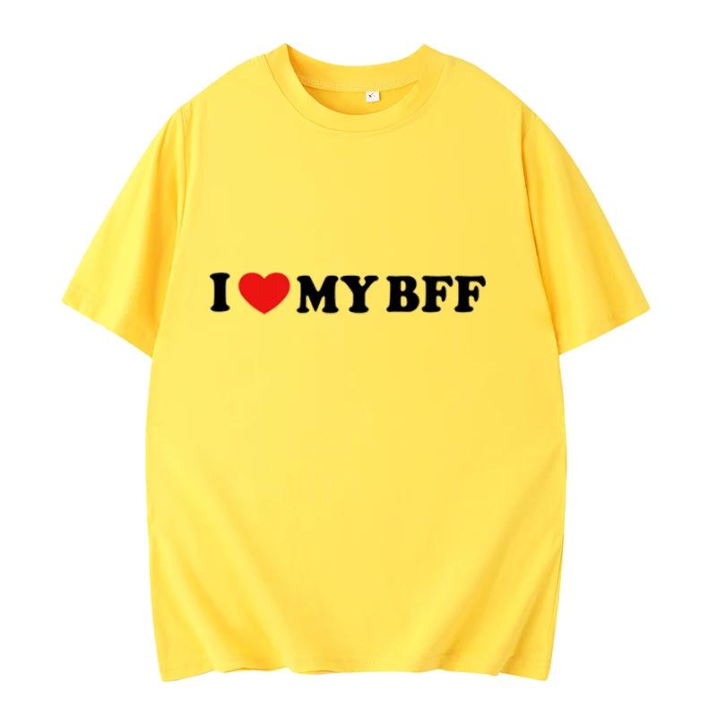 Funny I Love My Best Friend T-Shirt Cartoon Printed Tee Loose Casual Women T-Shirt Women Tee Summer Party Streetwear Tops O-Neck