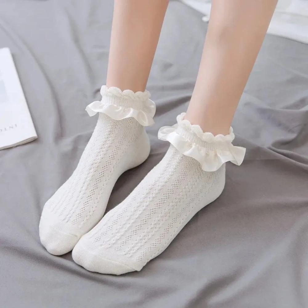 Cute Socks Lolita Lace Ruffle Design Cotton Socks for Women Girls Soft Cute Kawaii JK Skirt Accessories Lace Socks 1 Pair Black